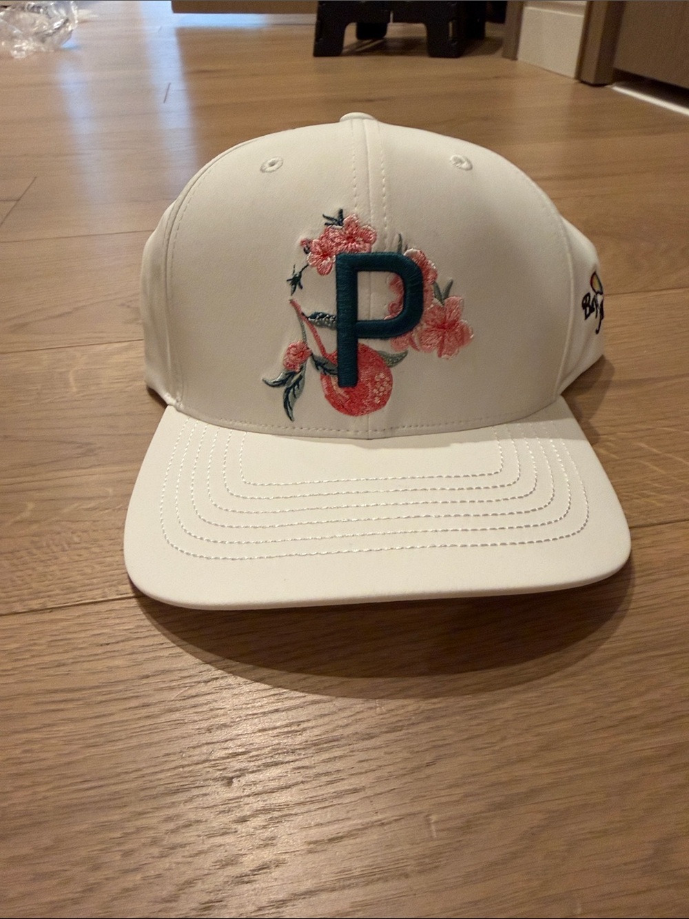 Puma White Bay Hill Golf Course Cap with Teal 'P' and Pink Floral Embroidery
